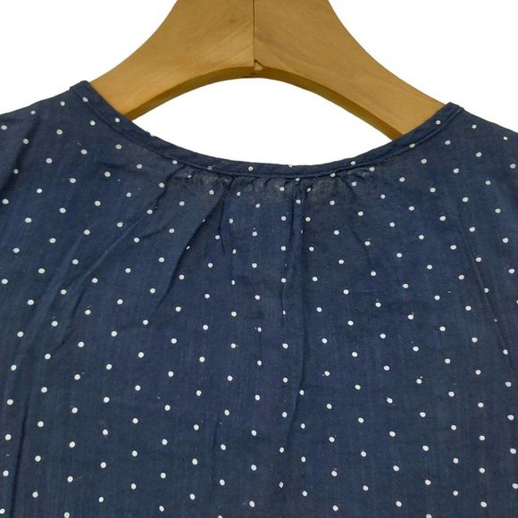 Gap Kids Girls Blouse Medium Navy Polka Dots Short Sleeve Tie Front Button Up - Picture 8 of 11